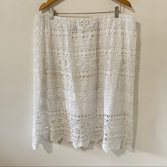 Lane Bryant Crochet Overlay White Cotton Midi Skirt NWT-22 - Picture 2 of 8